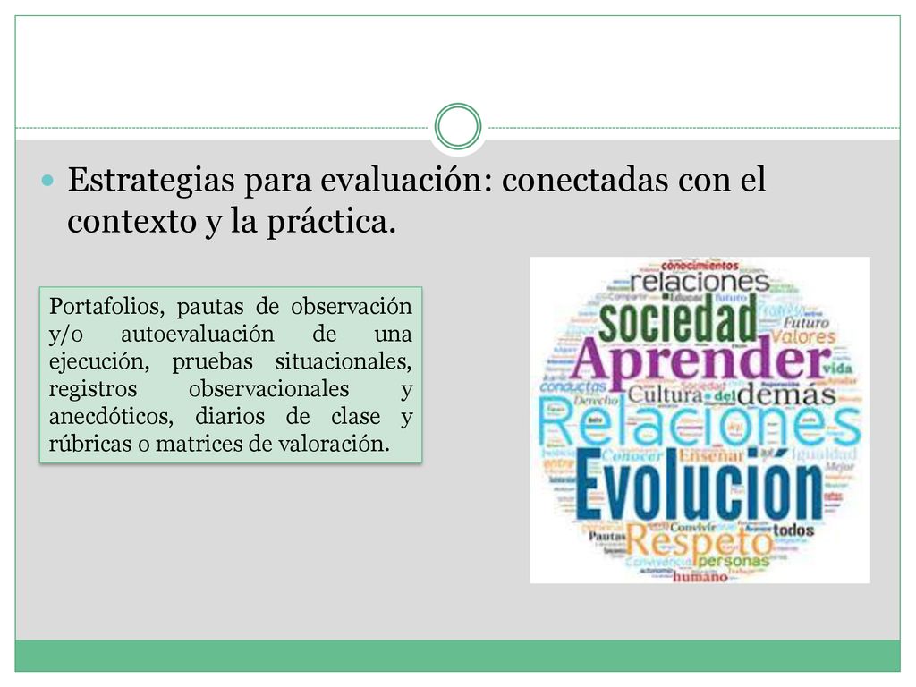 Estrategias para evaluación: conectadas con el contexto y la práctica.