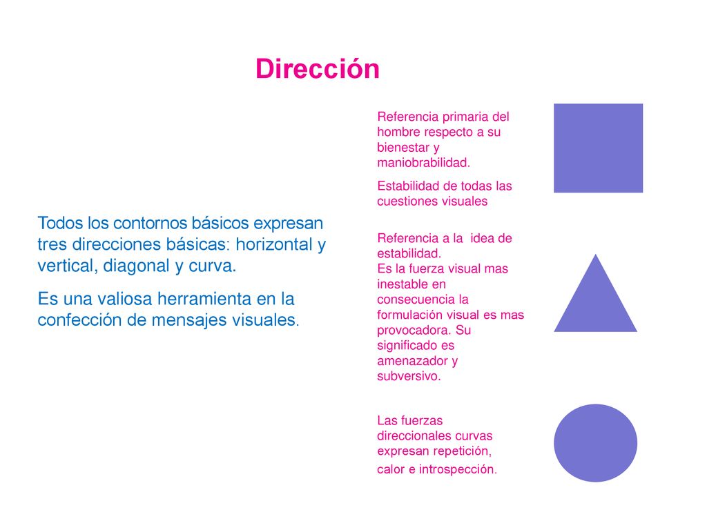 Dirección Referencia primaria del hombre respecto a su bienestar y maniobrabilidad. Estabilidad de todas las cuestiones visuales.