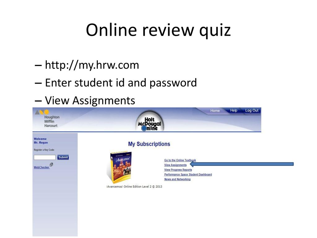 Online review quiz   Enter student id and password