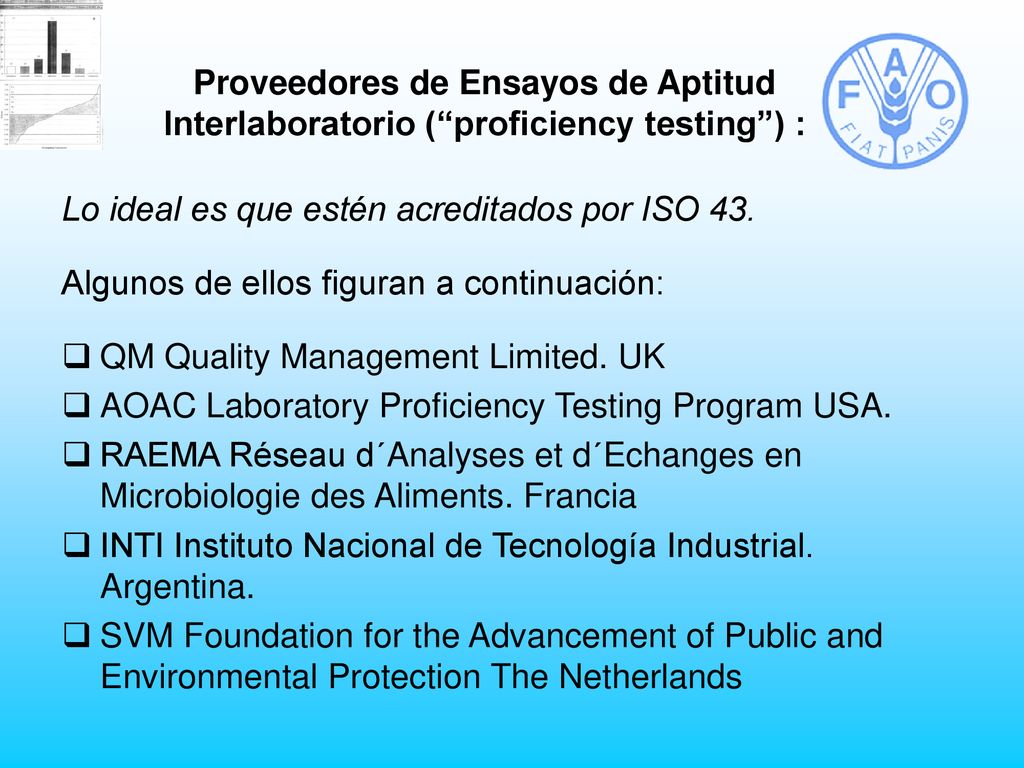 Proveedores de Ensayos de Aptitud Interlaboratorio ( proficiency testing ) :