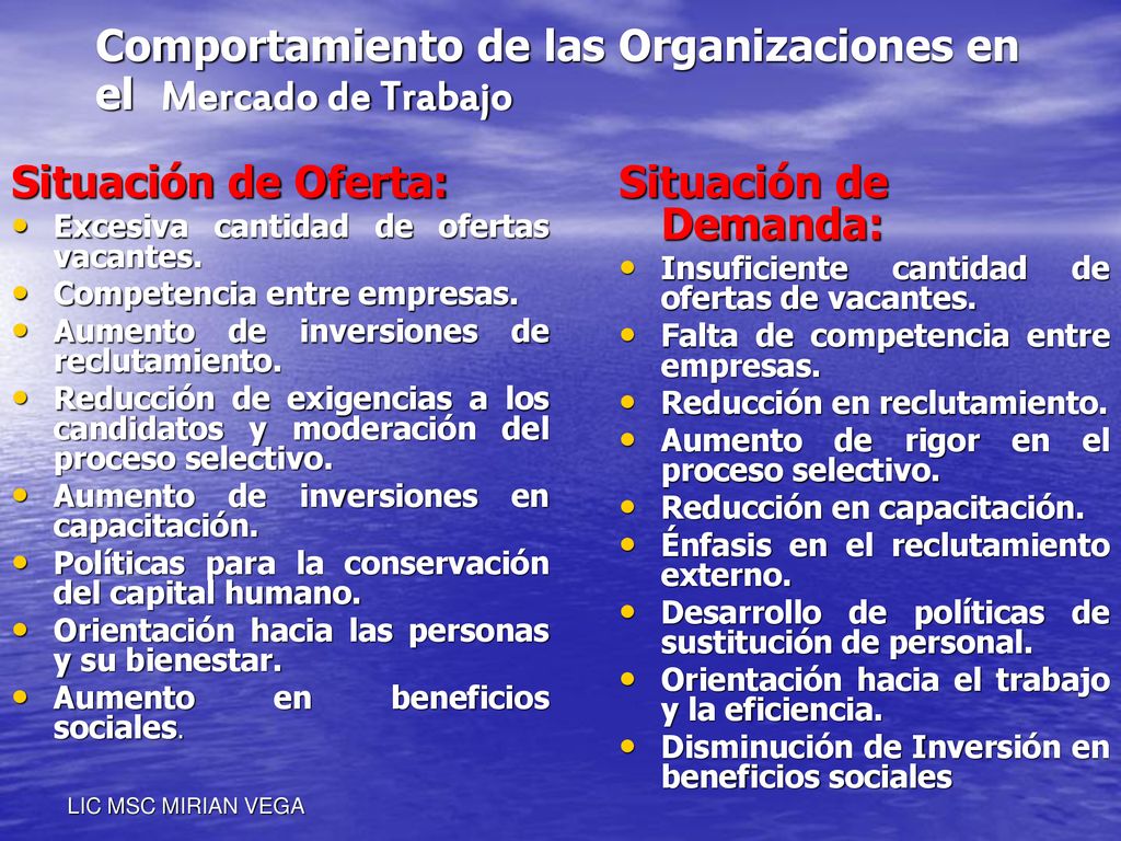 Comportamiento de las Organizaciones en el Mercado de Trabajo