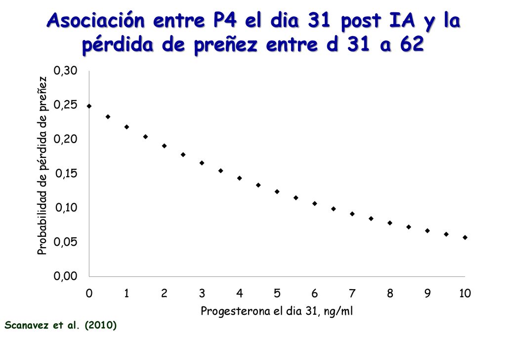 Asociación entre P4 el dia 31 post IA y la pérdida de preñez entre d 31 a 62