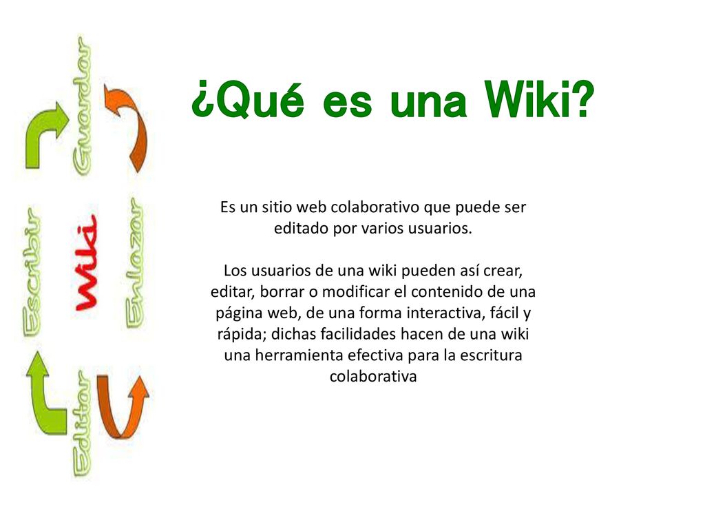 ¿Qué es una Wiki Es un sitio web colaborativo que puede ser editado por varios usuarios.