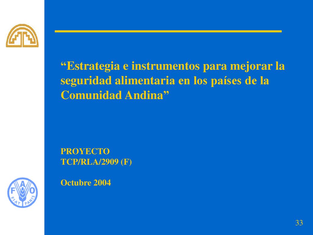Estrategia e instrumentos para mejorar la seguridad alimentaria en los países de la Comunidad Andina PROYECTO TCP/RLA/2909 (F) Octubre 2004
