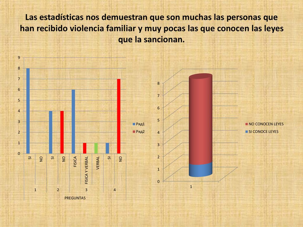 Las estadísticas nos demuestran que son muchas las personas que han recibido violencia familiar y muy pocas las que conocen las leyes que la sancionan.