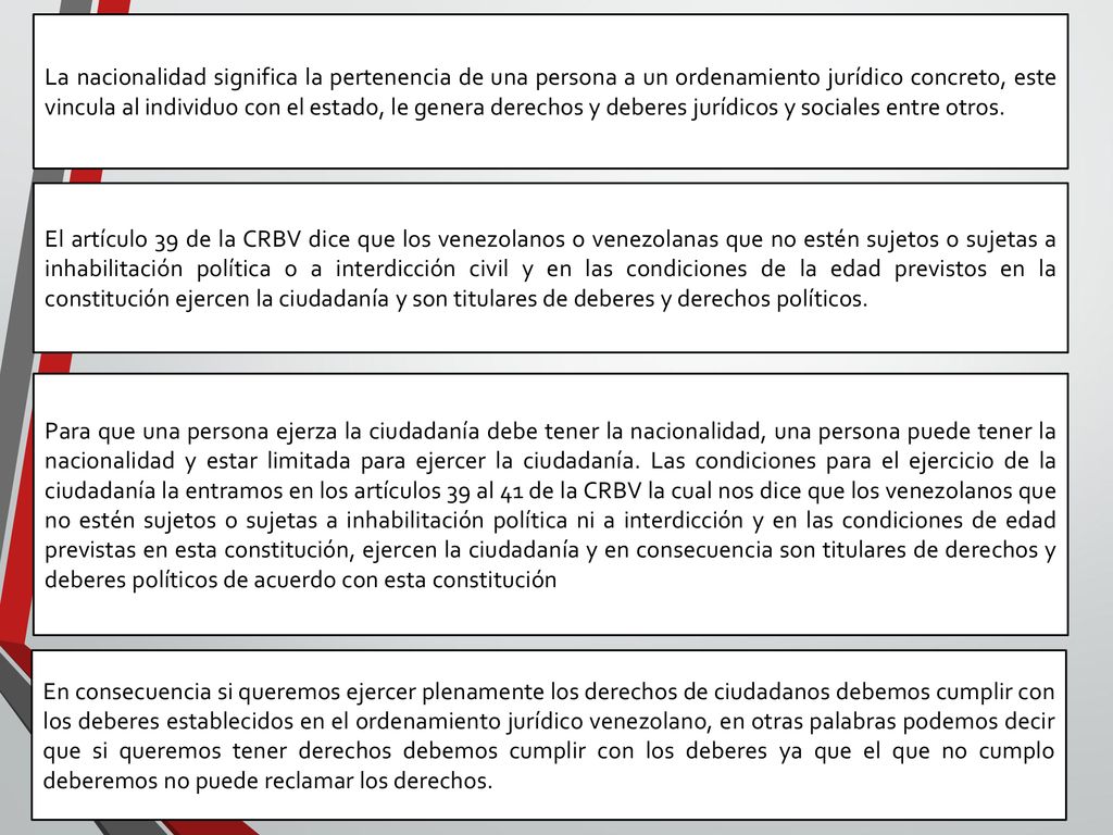 La nacionalidad significa la pertenencia de una persona a un ordenamiento jurídico concreto, este vincula al individuo con el estado, le genera derechos y deberes jurídicos y sociales entre otros.