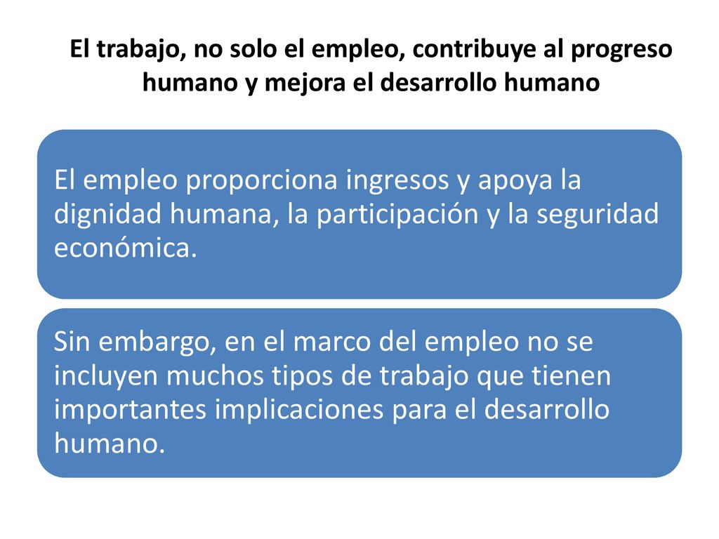 El trabajo, no solo el empleo, contribuye al progreso humano y mejora el desarrollo humano