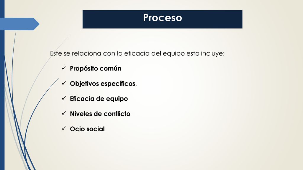 Proceso Este se relaciona con la eficacia del equipo esto incluye: