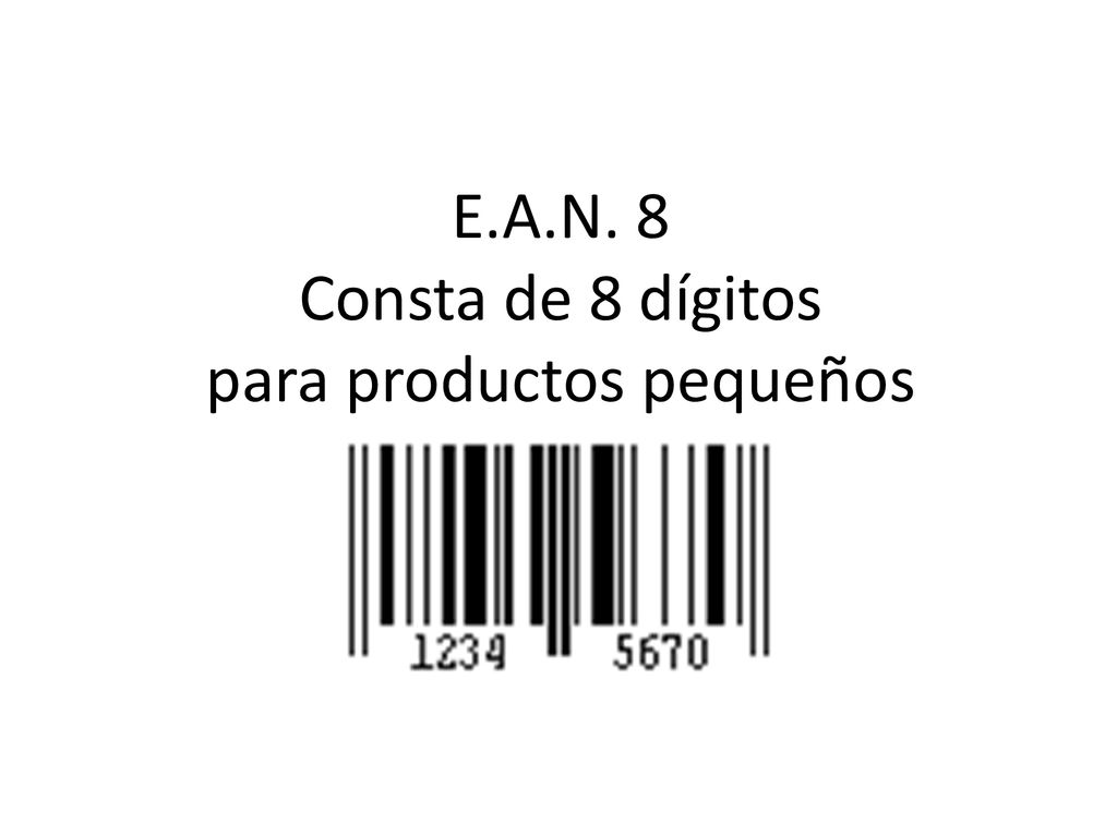 E.A.N. 8 Consta de 8 dígitos para productos pequeños