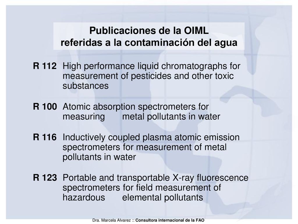 Publicaciones de la OIML referidas a la contaminación del agua