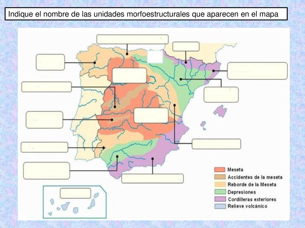 Indique el nombre de las unidades morfoestructurales que aparecen en el mapa