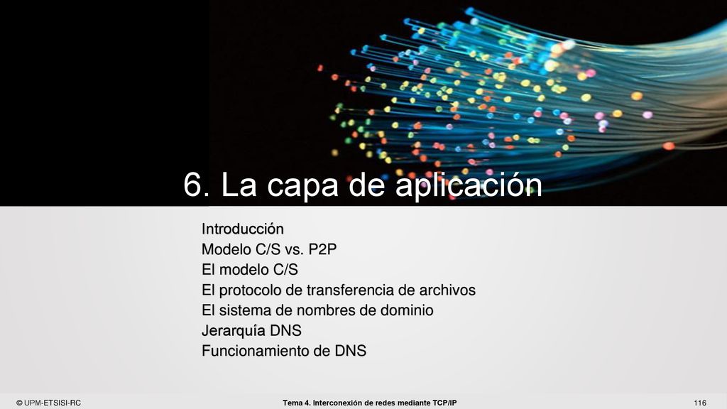 6. La capa de aplicación Introducción Modelo C/S vs. P2P El modelo C/S