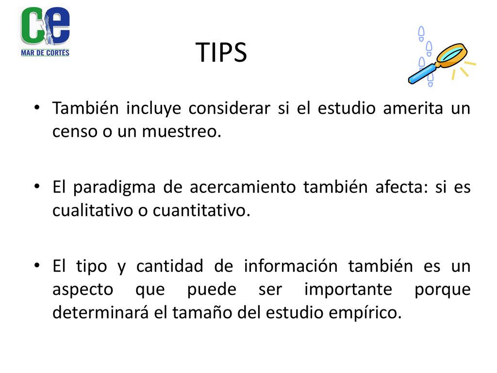 TIPS También incluye considerar si el estudio amerita un censo o un muestreo.