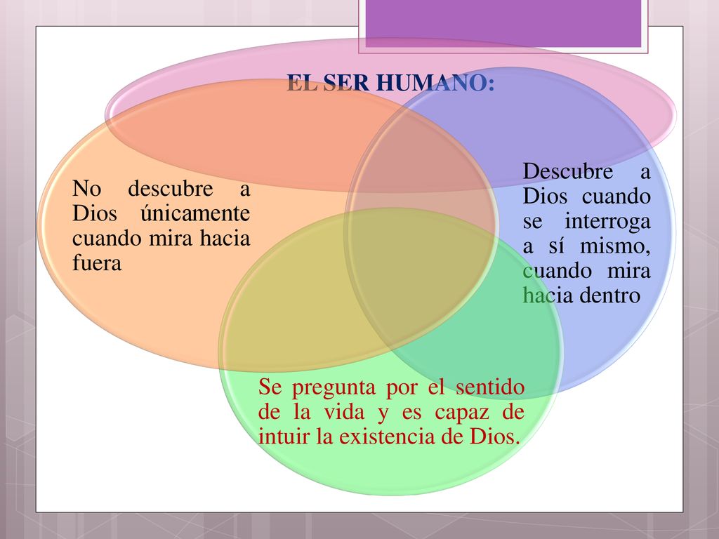 EL SER HUMANO: Descubre a Dios cuando se interroga a sí mismo, cuando mira hacia dentro.