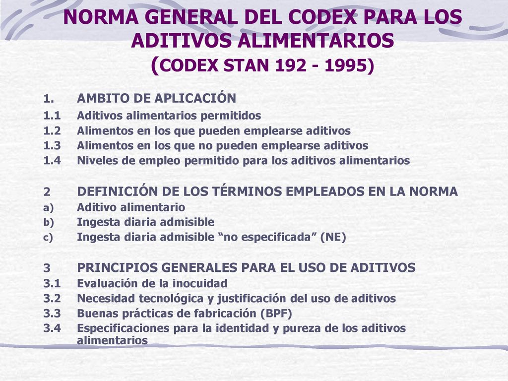 NORMA GENERAL DEL CODEX PARA LOS ADITIVOS ALIMENTARIOS (CODEX STAN )