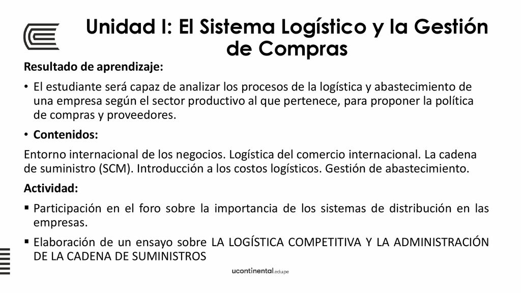 Unidad I: El Sistema Logístico y la Gestión de Compras