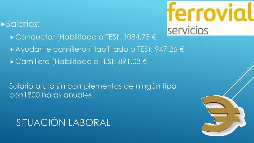 Situación Laboral Salarios: Conductor (Habilitado o TES): 1084,73 €