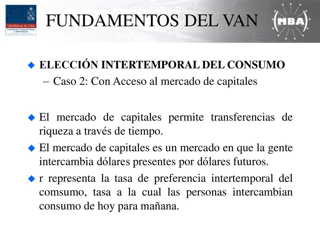 FUNDAMENTOS DEL VAN Caso 2: Con Acceso al mercado de capitales
