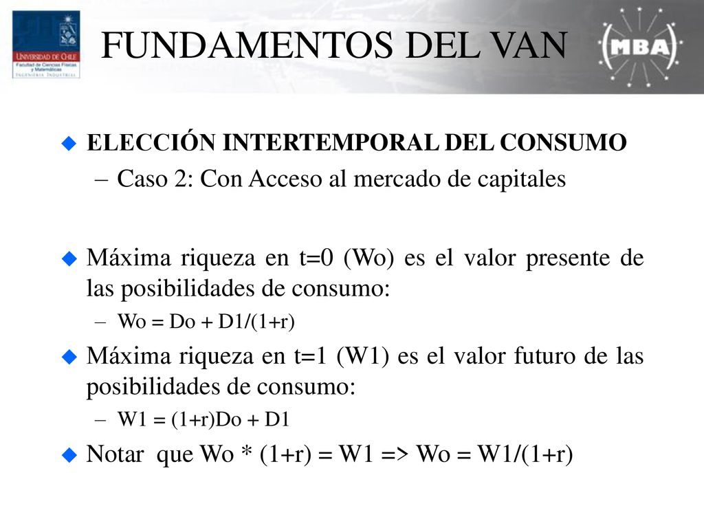 FUNDAMENTOS DEL VAN Caso 2: Con Acceso al mercado de capitales