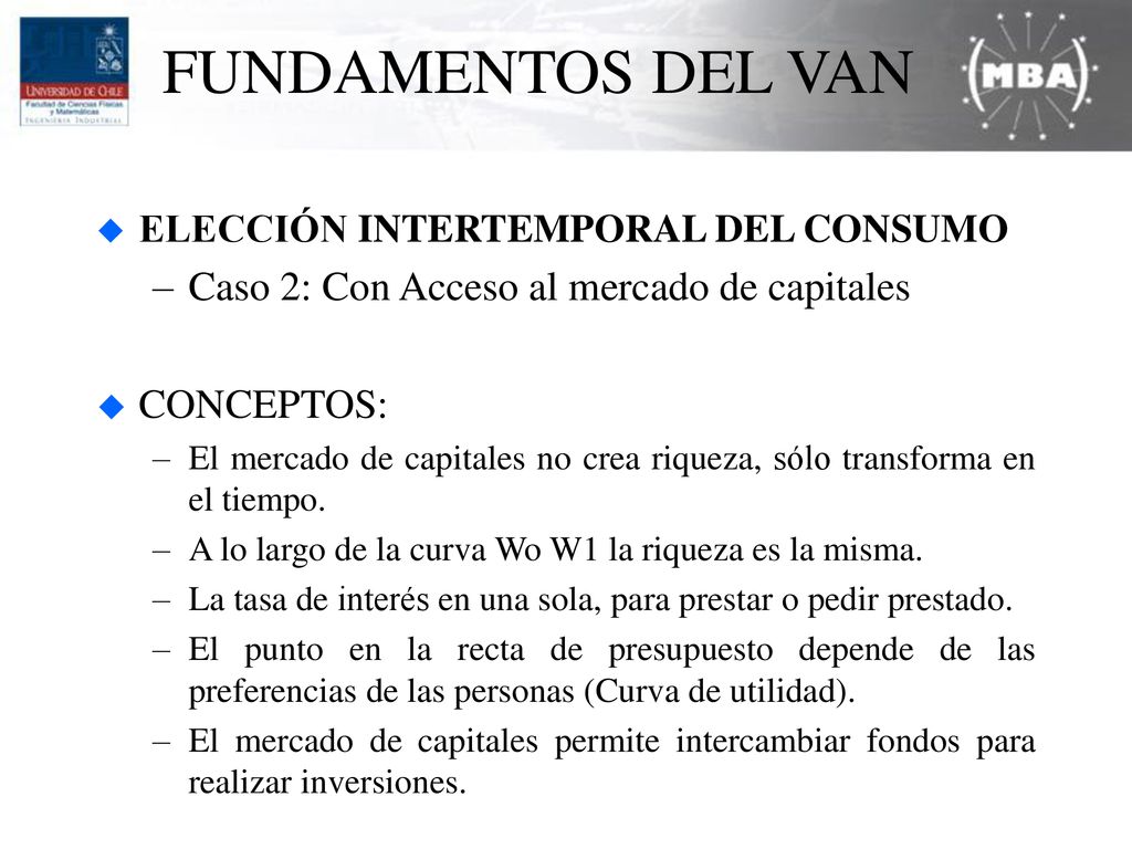 FUNDAMENTOS DEL VAN Caso 2: Con Acceso al mercado de capitales