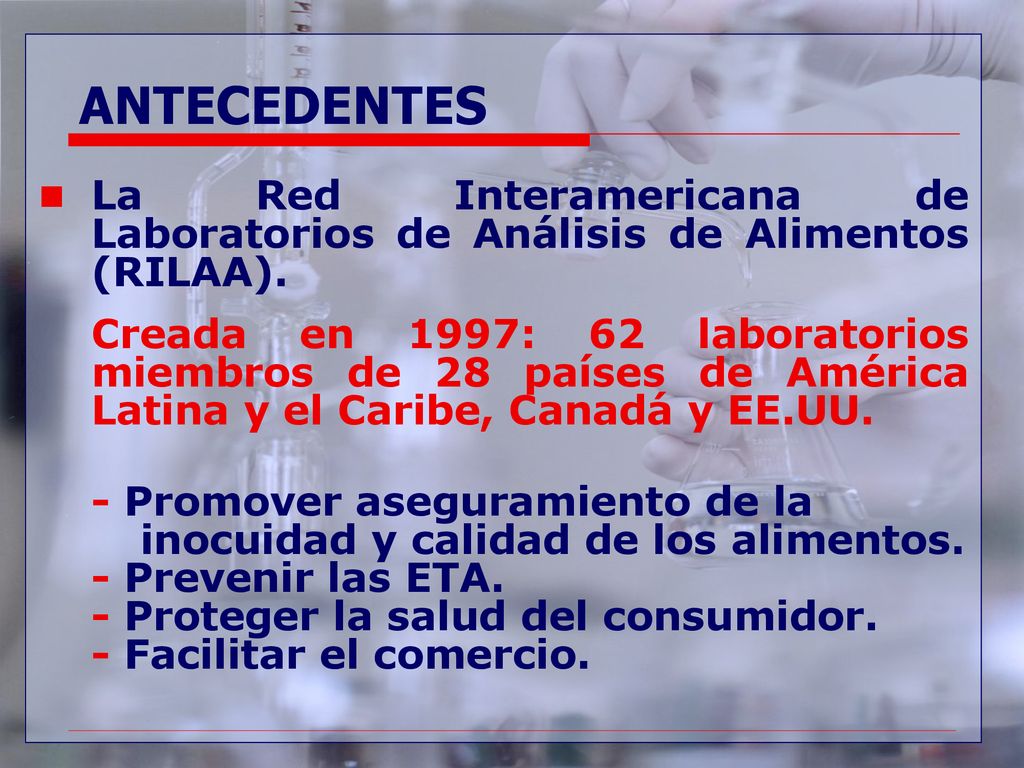 9/13/2018 ANTECEDENTES. La Red Interamericana de Laboratorios de Análisis de Alimentos (RILAA).