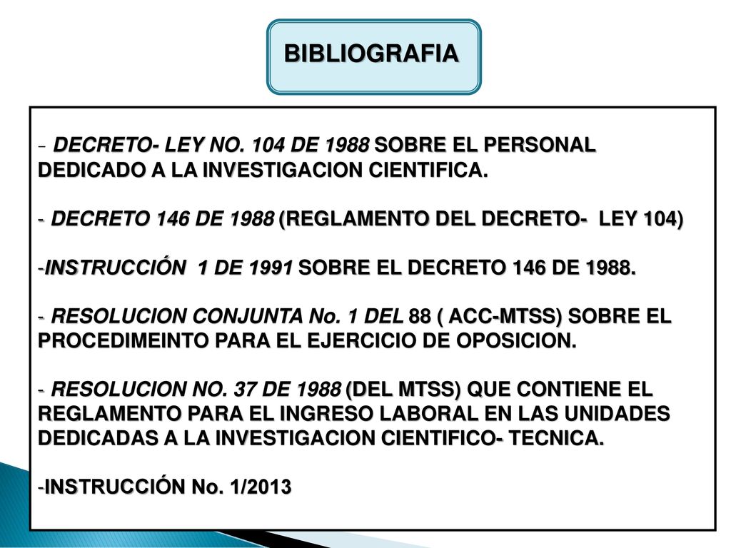 BIBLIOGRAFIA DECRETO 146 DE 1988 (REGLAMENTO DEL DECRETO- LEY 104)