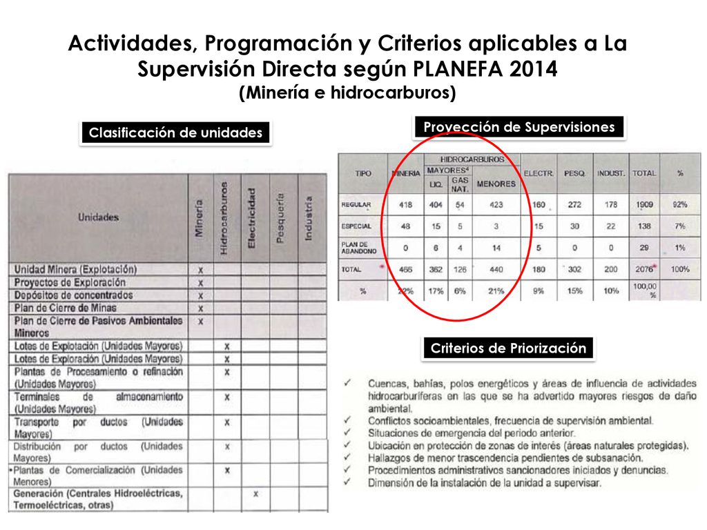 Actividades, Programación y Criterios aplicables a La Supervisión Directa según PLANEFA 2014