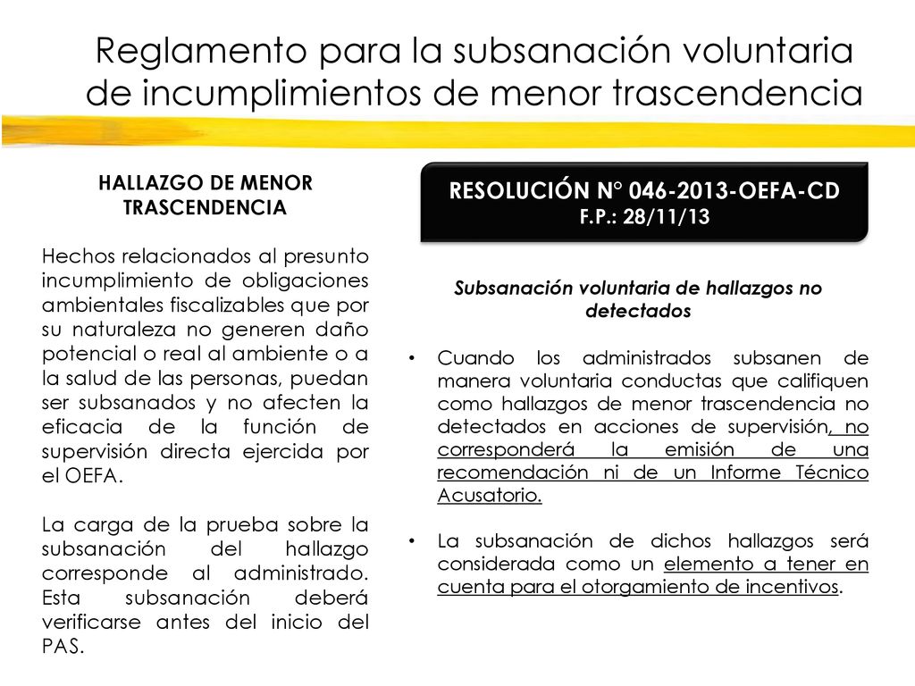 Reglamento para la subsanación voluntaria de incumplimientos de menor trascendencia