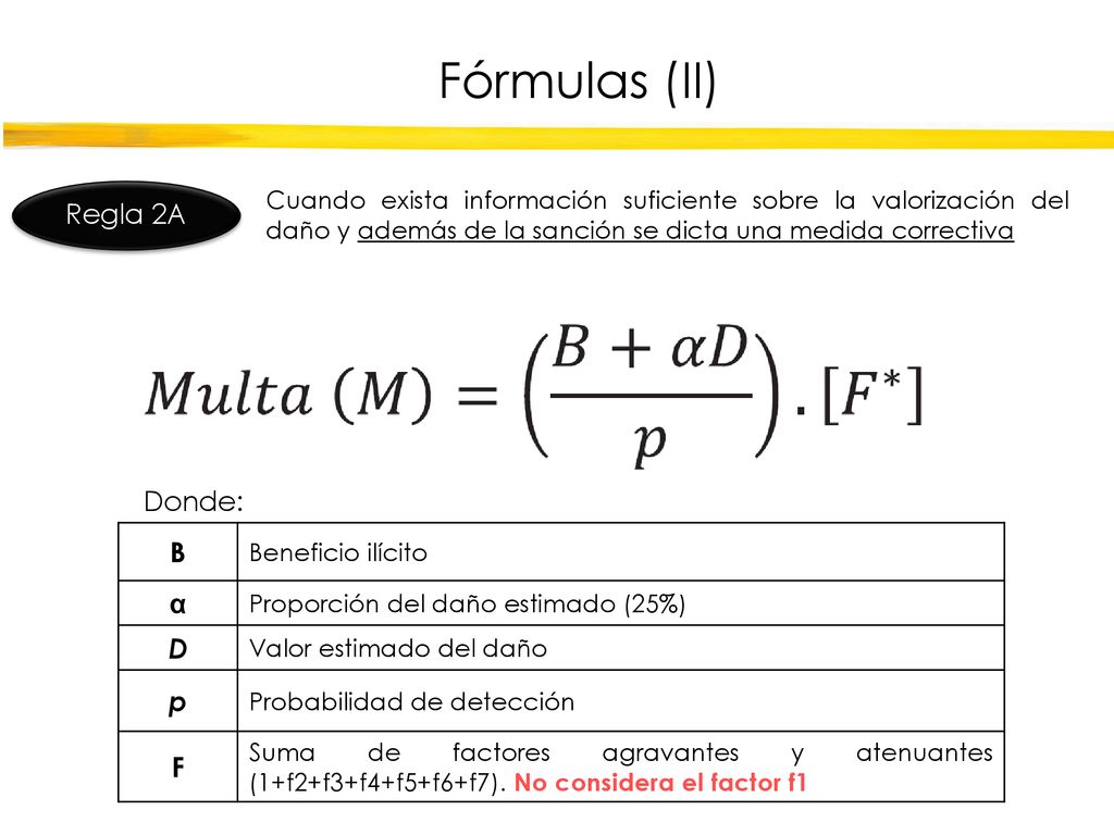 Fórmulas (II) Regla 2A B α D p F Donde: