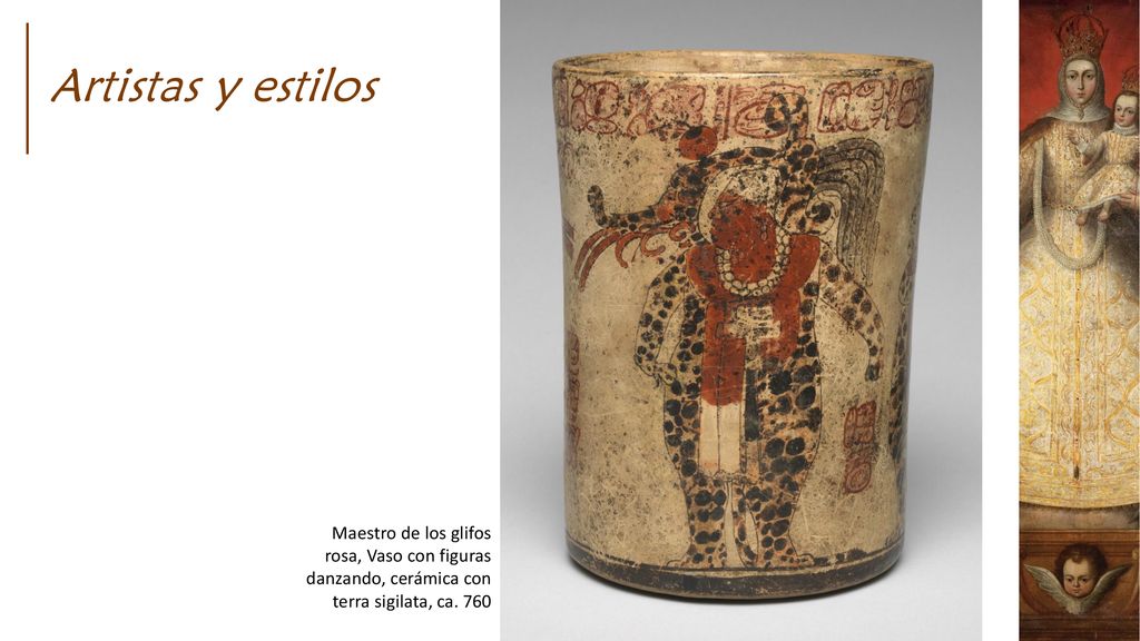 Artistas y estilos Maestro de los glifos rosa, Vaso con figuras danzando, cerámica con terra sigilata, ca.