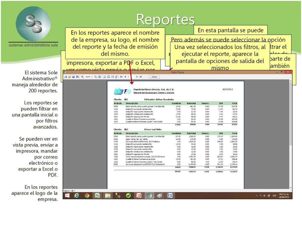 Al seleccionar un reporte aparece la pantalla inicial de filtros