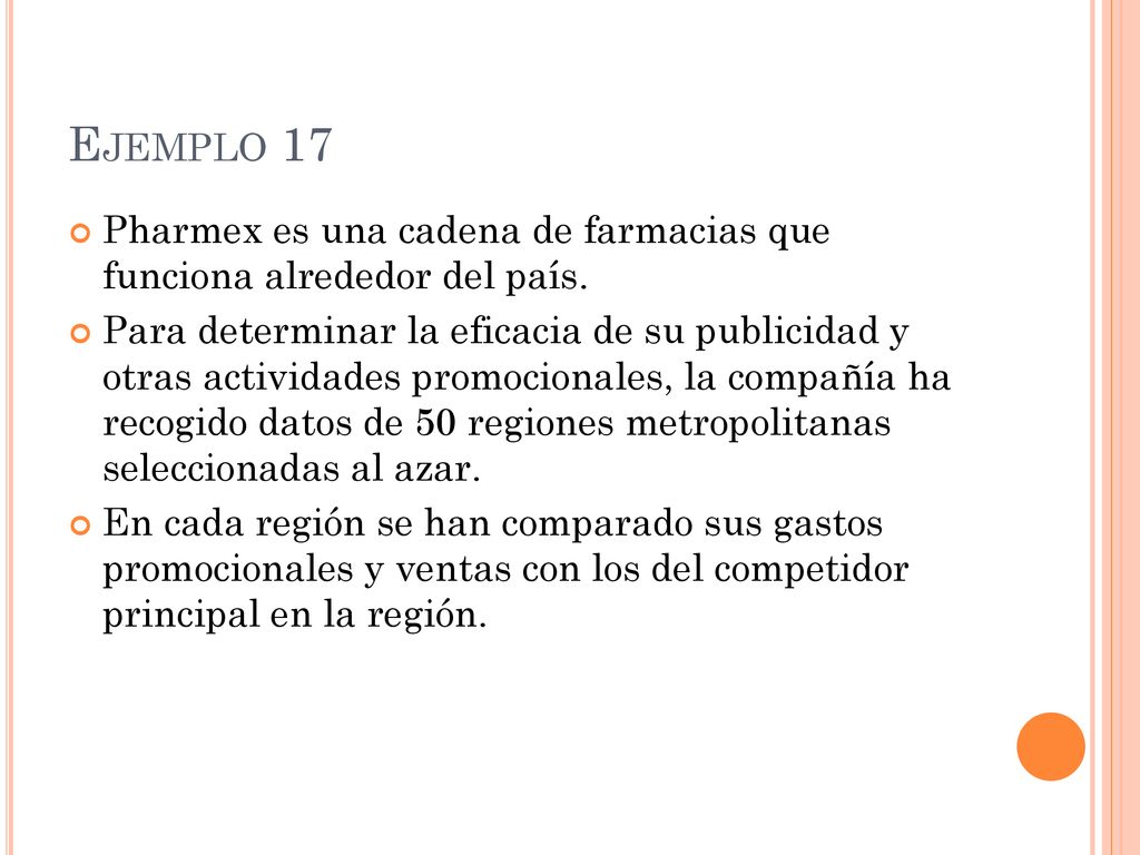 Ejemplo 17 Pharmex es una cadena de farmacias que funciona alrededor del país.