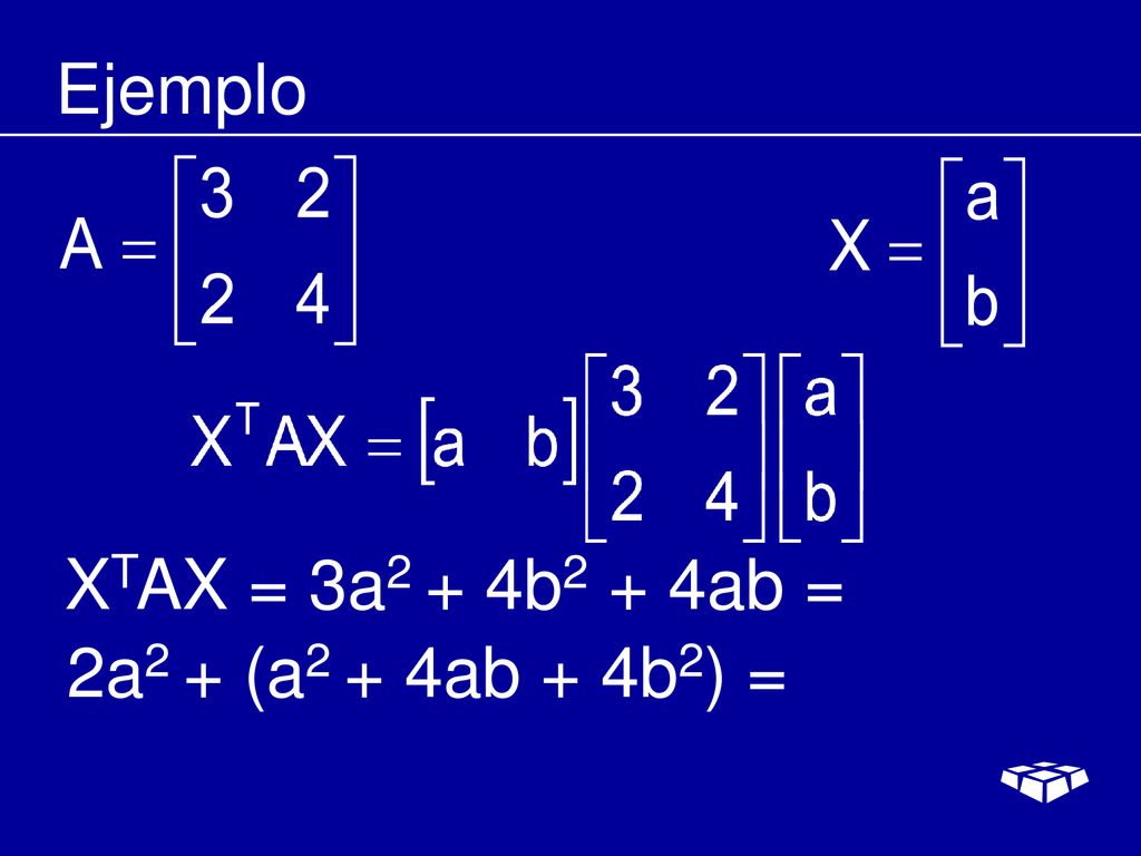 Ejemplo XTAX = 3a2 + 4b2 + 4ab = 2a2 + (a2 + 4ab + 4b2) =