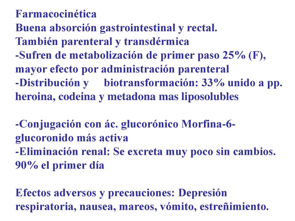 Farmacocinética Buena absorción gastrointestinal y rectal. También parenteral y transdérmica.