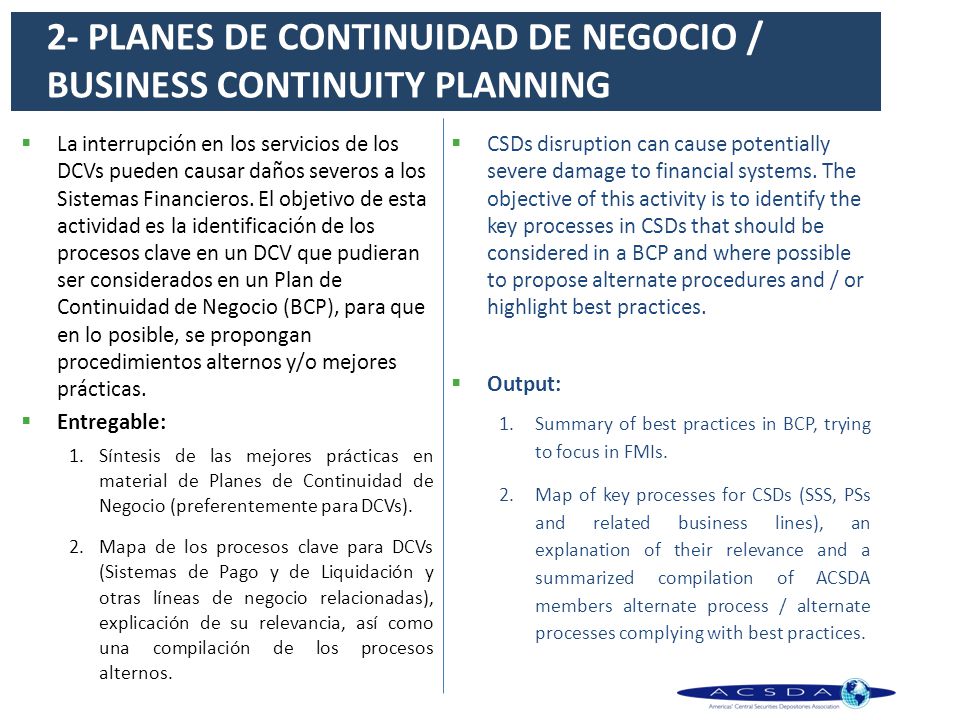 2- PLANES DE CONTINUIDAD DE NEGOCIO / BUSINESS CONTINUITY PLANNING