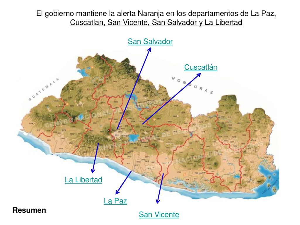 El gobierno mantiene la alerta Naranja en los departamentos de La Paz, Cuscatlan, San Vicente, San Salvador y La Libertad