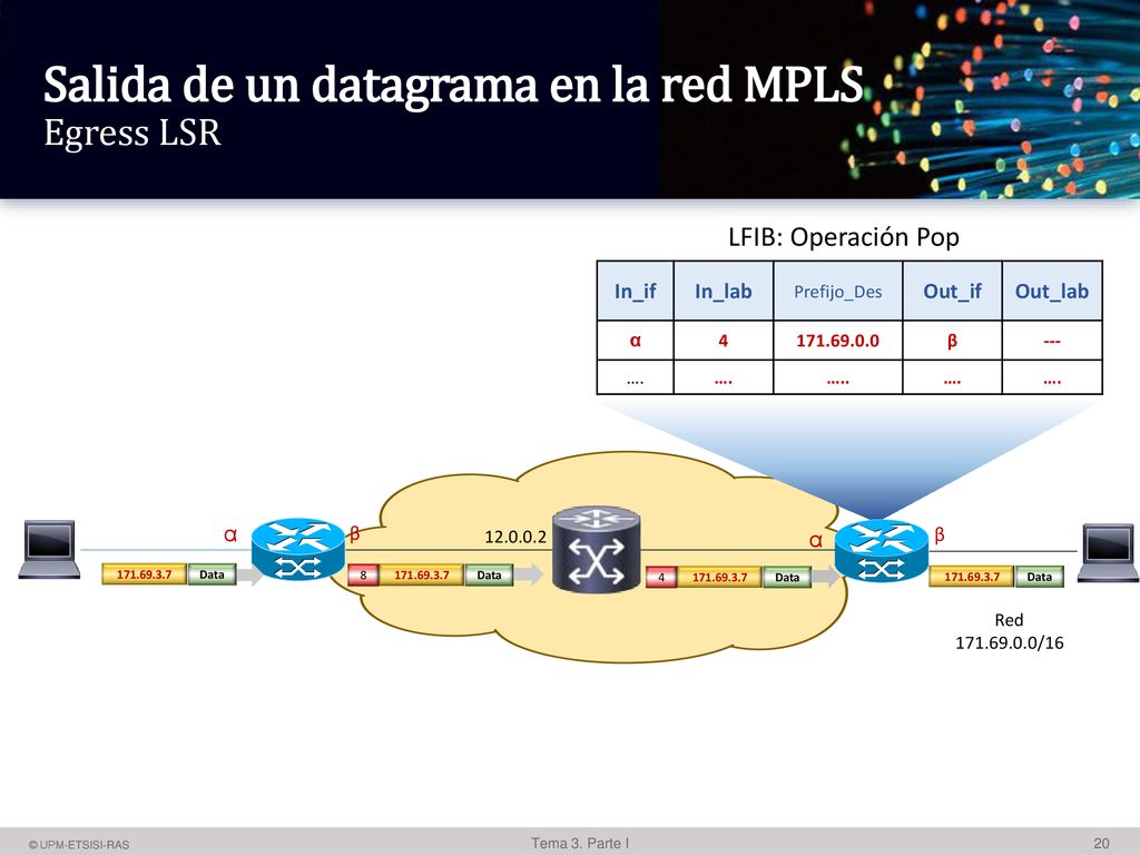 Salida de un datagrama en la red MPLS Egress LSR