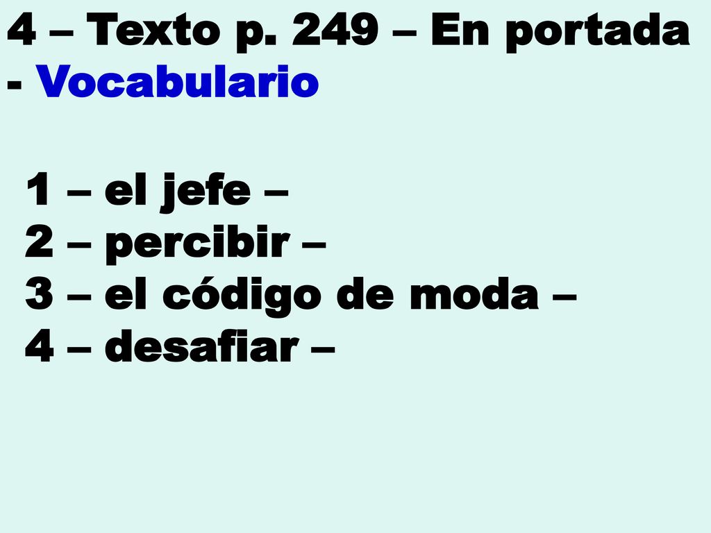 4 – Texto p. 249 – En portada - Vocabulario