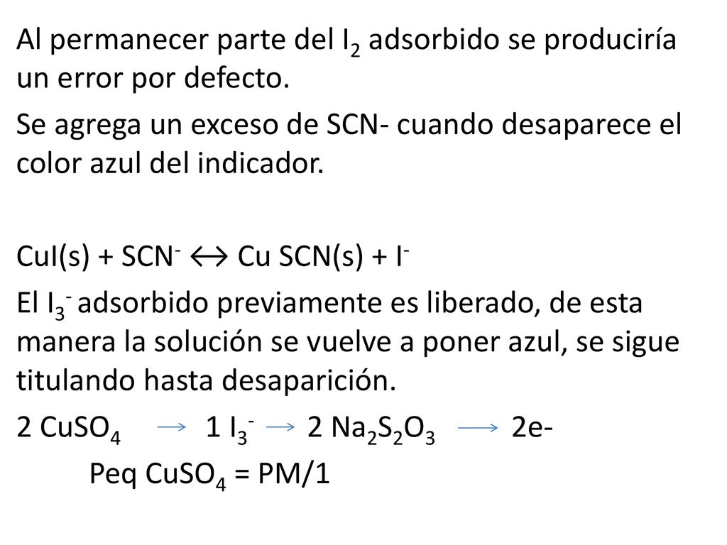 Al permanecer parte del I2 adsorbido se produciría un error por defecto.