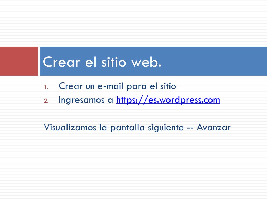 Crear el sitio web. Crear un  para el sitio