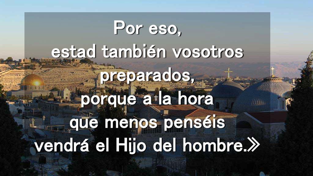 Por eso, estad también vosotros preparados, porque a la hora que menos penséis vendrá el Hijo del hombre.»