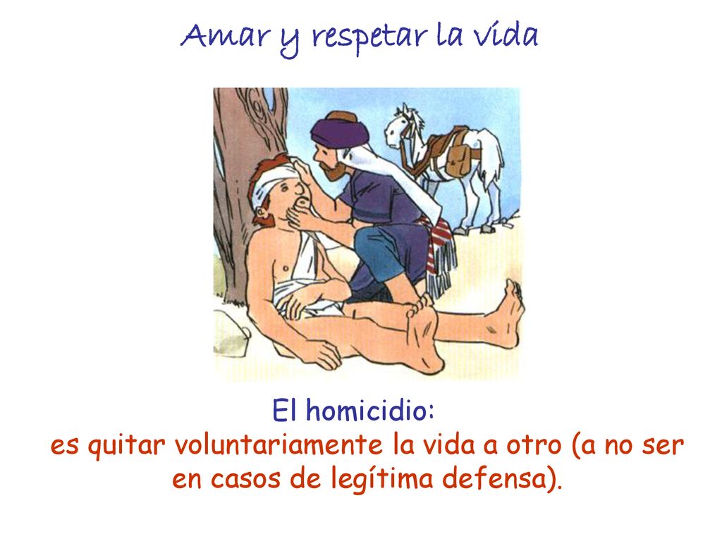 Amar y respetar la vida El homicidio: es quitar voluntariamente la vida a otro (a no ser en casos de legítima defensa).