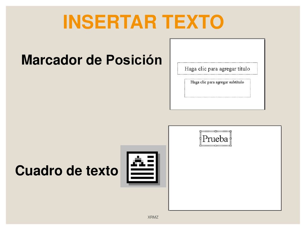 INSERTAR TEXTO Marcador de Posición Cuadro de texto XRMZ
