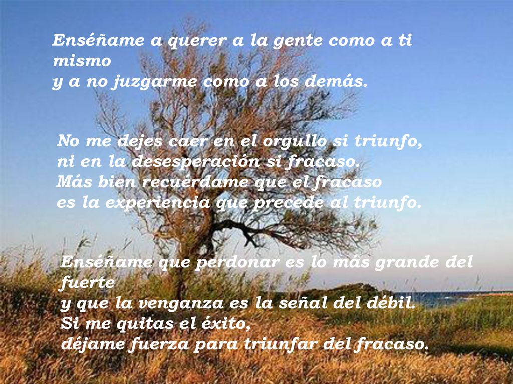 Enséñame a querer a la gente como a ti mismo y a no juzgarme como a los demás.