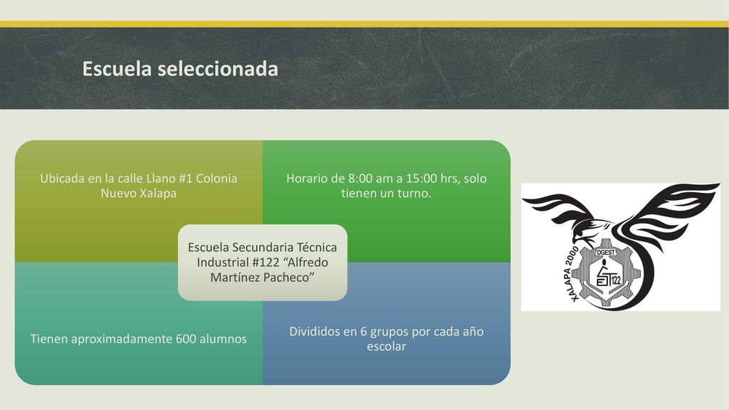Escuela seleccionada Ubicada en la calle Llano #1 Colonia Nuevo Xalapa