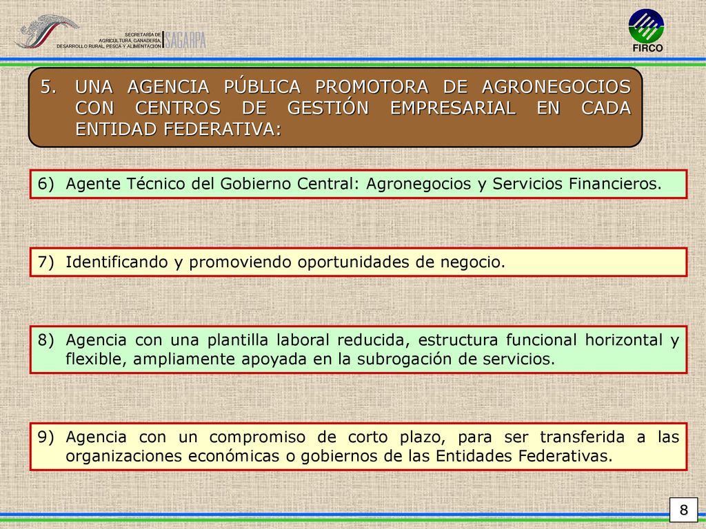 FIRCO SECRETARÍA DE. AGRICULTURA, GANADERÍA, DESARROLLO RURAL, PESCA Y ALIMENTACIÓN.