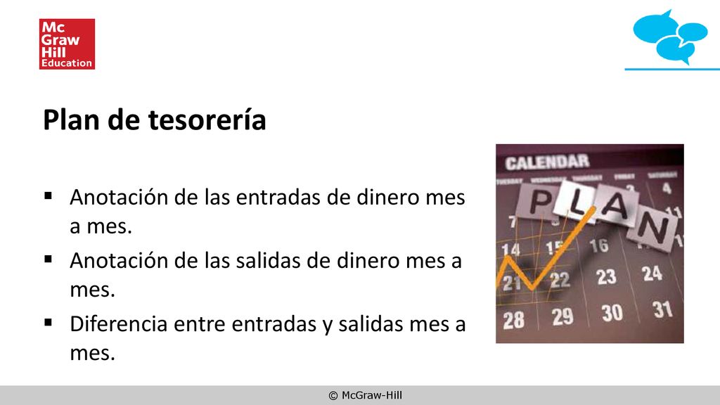 Plan de tesorería Anotación de las entradas de dinero mes a mes.