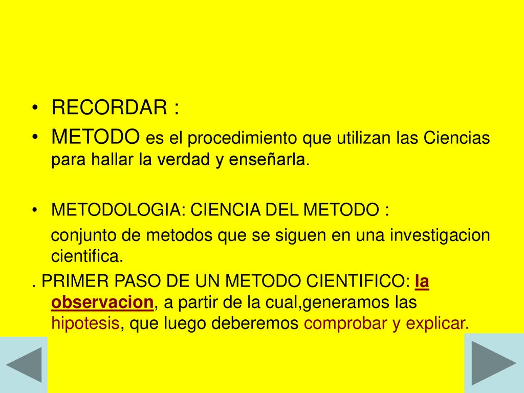 RECORDAR : METODO es el procedimiento que utilizan las Ciencias para hallar la verdad y enseñarla. METODOLOGIA: CIENCIA DEL METODO :