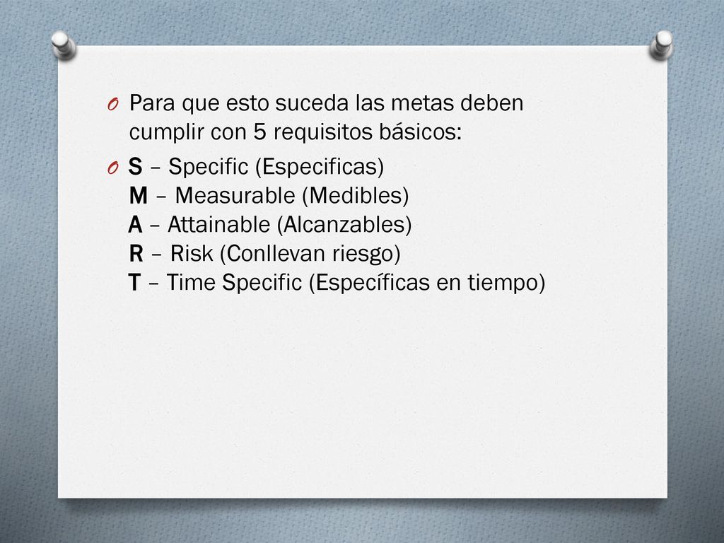 Para que esto suceda las metas deben cumplir con 5 requisitos básicos: