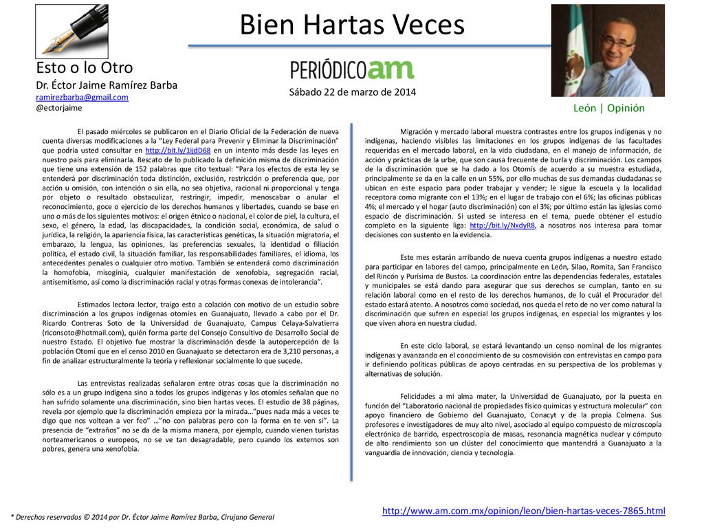 Bien Hartas Veces Esto o lo Otro Dr. Éctor Jaime Ramírez Barba